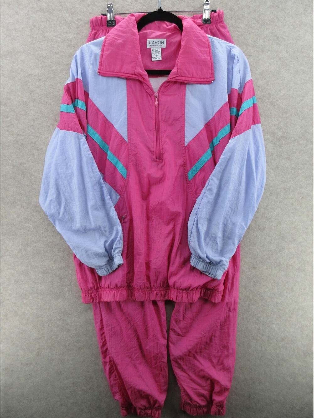 Vintage Lavon 80s 90s Pink Colorblock Nylon Tracksuit Windbreaker Set M